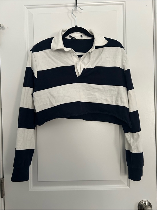 Brandy Melville Tops - Brandy Melville Striped Navy White Cropped Rugby Shirt